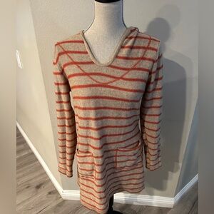 Striped Beige and Orange Knit Tunic Sweater